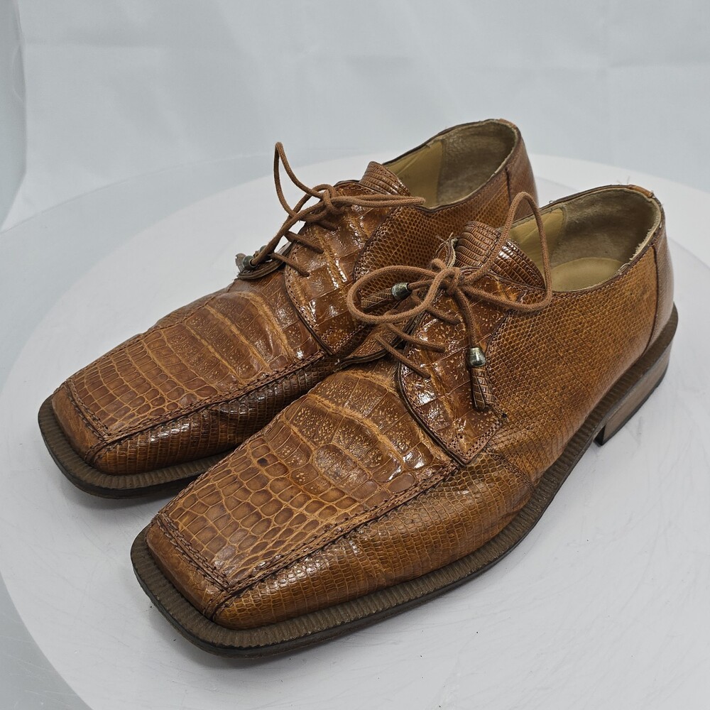 Vintage 90s/Y2K David Eden Men 9.5 Exotic Croc Embossed/Real Lizard Derby Shoes